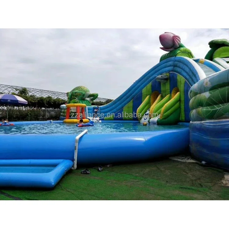 lotus and frog inflatable water slide with inflatable pool commercial water park equipment