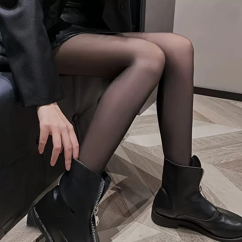 

1Pc Black Sheer Leg Enhancer Pantyhose for Spring, Winter - Fake Flesh Tone Flight Attendant Gray Tights for Women's Outerwear