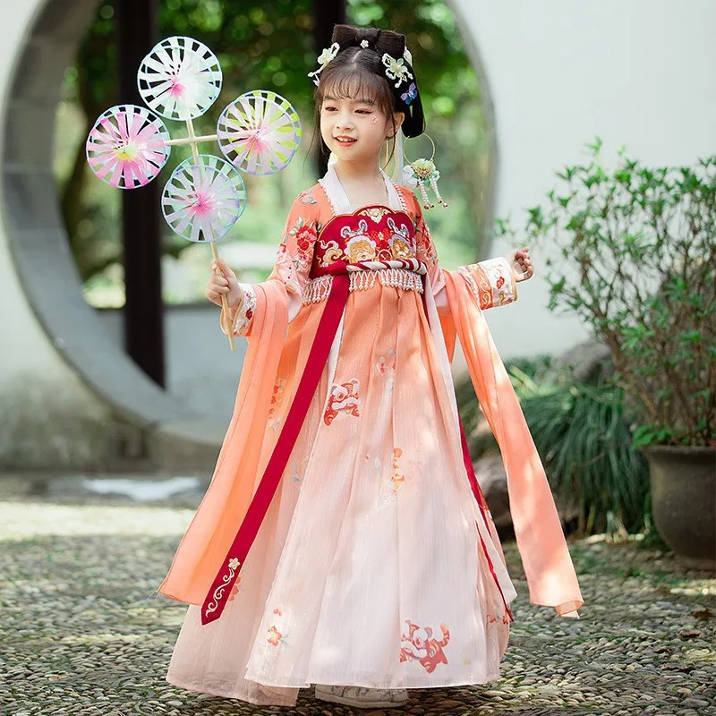 

2023 Chinese Traditional Girls Embroider Hanfu Princess Dresses Set Kids Party Cosplay Clothing Folk Dance Dress Fairy Costume