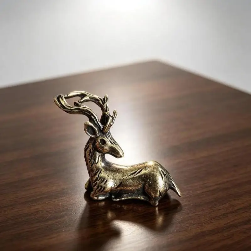 Retro-Bronze-Sika-Hirsch-Ornamente, Mikrolandschaft, Schreibtisch-Deko, antikes Wohnaccessoire, Geschenk – Detail 4