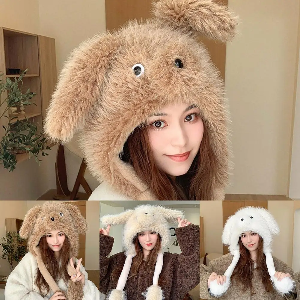 Winter Thickened Warm Hats Simulation Dog's Ear Fluffy Hat Cold Proof Ear Protective Hat Scarf Fashion Casual Hat For Outdoor