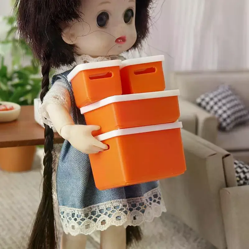 4Pcs Mini Storage Case With Cover 1/12 Dollhouse Miniature Food Storage Box Model Doll House Accessories Toy