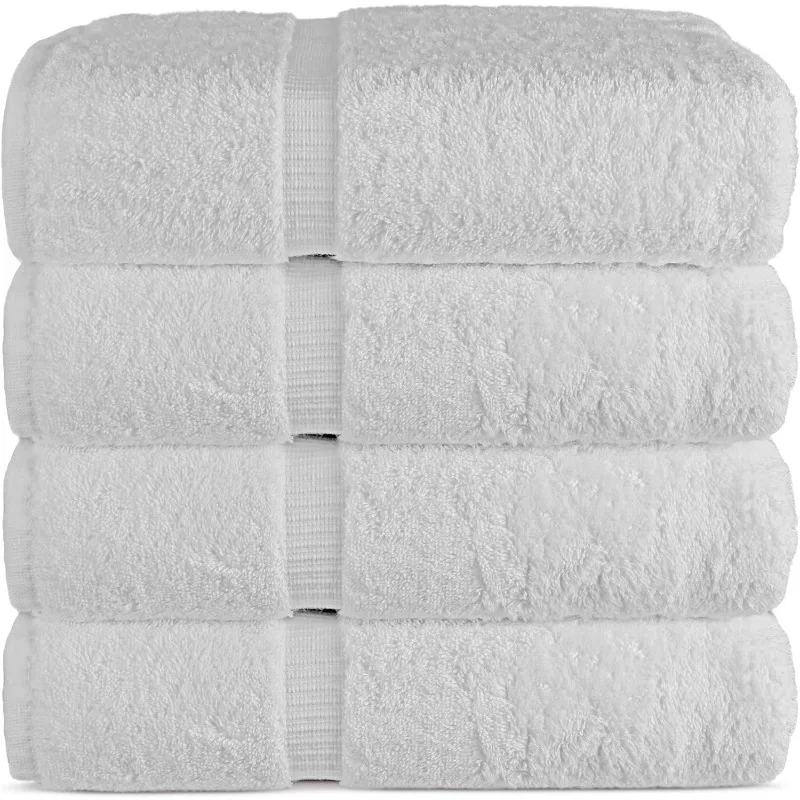

100% Cotton Premium Turkish Towels for Bathroom | 27'' x 54'' (4-Piece Bath Towels - White)
