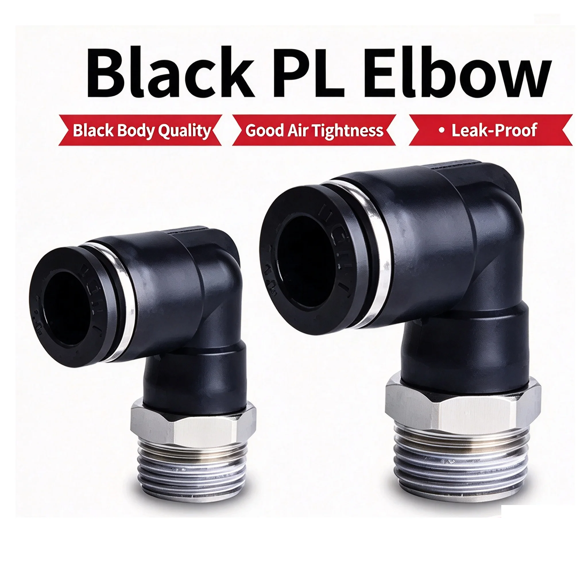 90 Degree Push Fit Copper Air Tube Connector PL4-01 PL6-02 PL8-03 Black Industrial Pneumatic Fitting Multiple BSP Thread Sizes