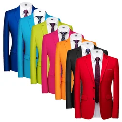 New Men Pure Color Formal Business Social Office Suit Slim Fit Jacket Male Wedding Dance Party Tuxedo Dress Simple Blazers Homme
