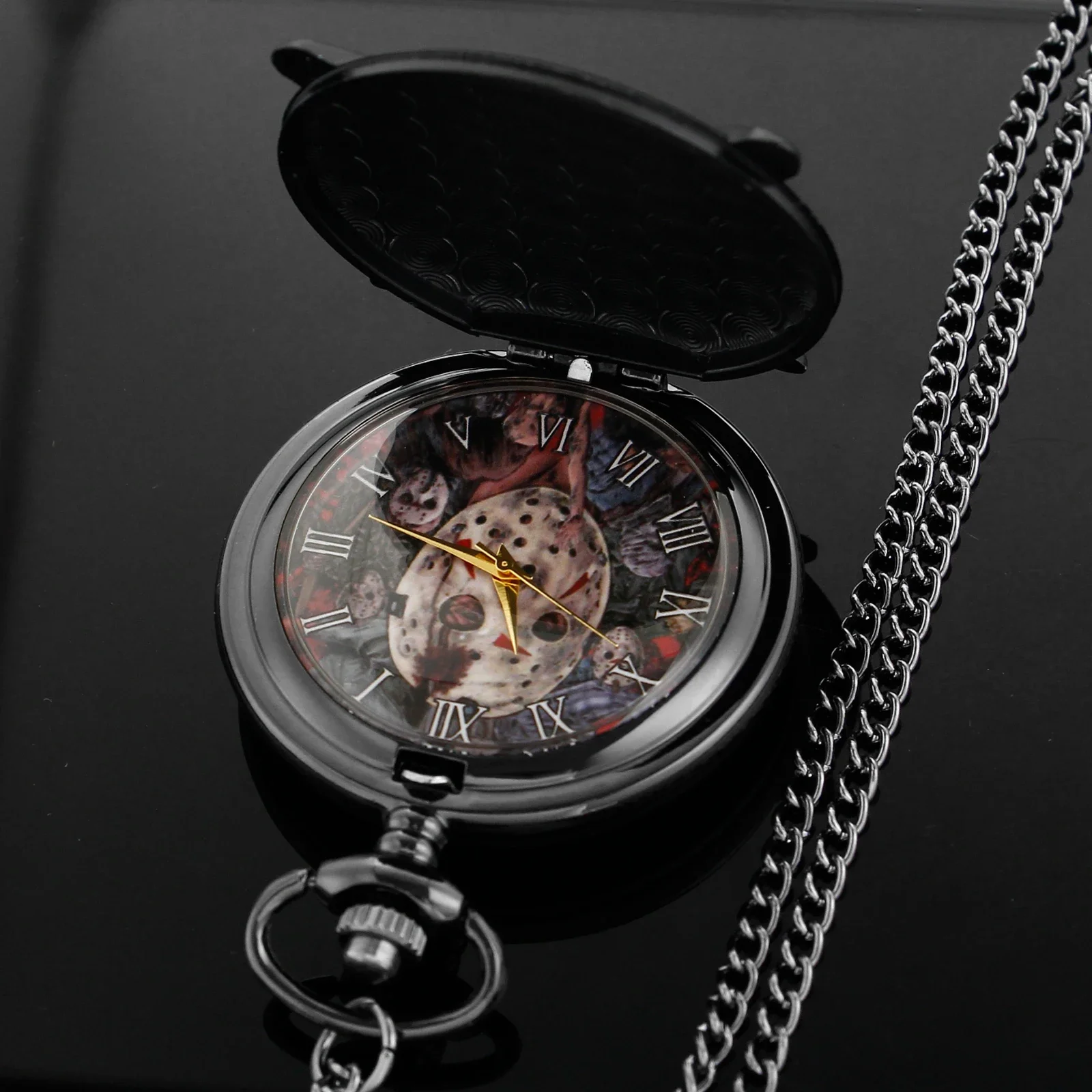 New Chainsaw Killer Terror Killer Jason Retro Time Gemstone Quartz Pocket Watch Pendant Necklace Men's Women's Halloween Gifts
