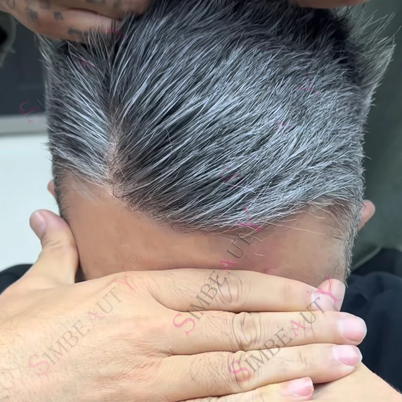 

Натуральная линия волос 0,1 мм PU 1B65 Мужской парик Тонкая кожа База Индийские человеческие волосы Мужской капиллярный протез Парик старика Быстрая доставка