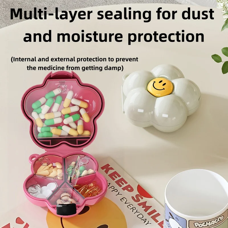 Portable Flower Pill Case - Cute Aesthetic Pill Organizer with 5 Grids, Travel-Friendly Pill Box for On-the-Go Meds & Vitamins