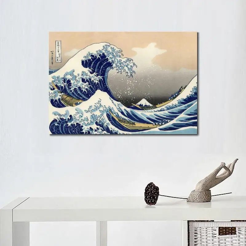 رسمت باليد اليابانية النفط اللوحة Hokusai موجة كبيرة قبالة كاناغاوا قماش الفن الحديث المناظر البحرية جدار ديكور لغرفة المعيشة الكبيرة