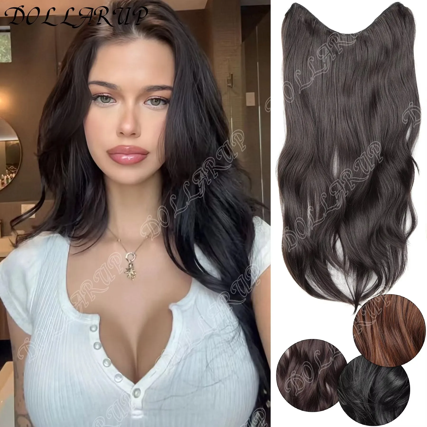 JKL Synthetic Long Wavy U-shaped Clip In Hair Extensions On Hair Fluffy Hair Extensions Extensions For Women Hair Accessories