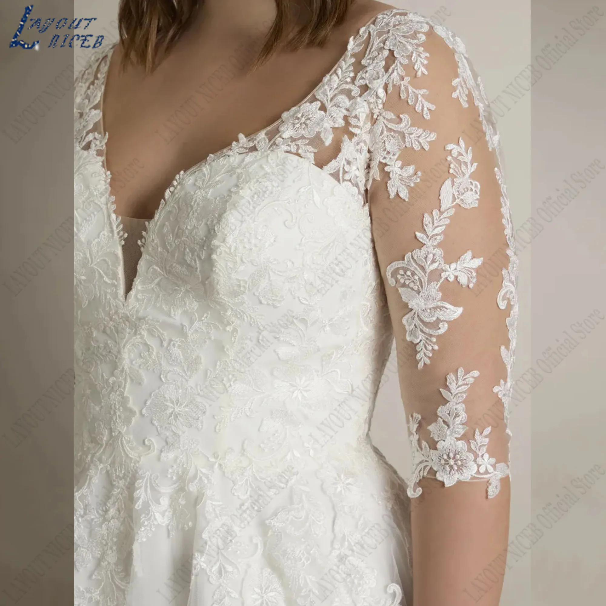 LAYOUT NICEB-Robe de Mariée de Grande Taille, Col en V, Ligne A, Classique, Demi Manches, Appliques en Tulle, Éducatif, 2024 grande taille robe de mariée V - neck a - type classique robe de mariée demi - manches tulle