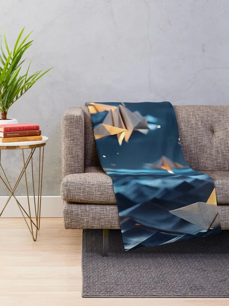 Origami Art - Oceanic Illumination: Lanterns Dancing on the Waves Throw Blanket Soft Plaid decorative Camping Blankets