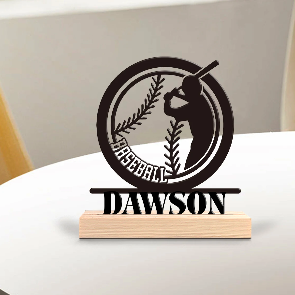 1pc Metal Desktop Decoration Custom Name Equipped with A Wooden Base Housewarming Gift,Metal Ornament Decoration