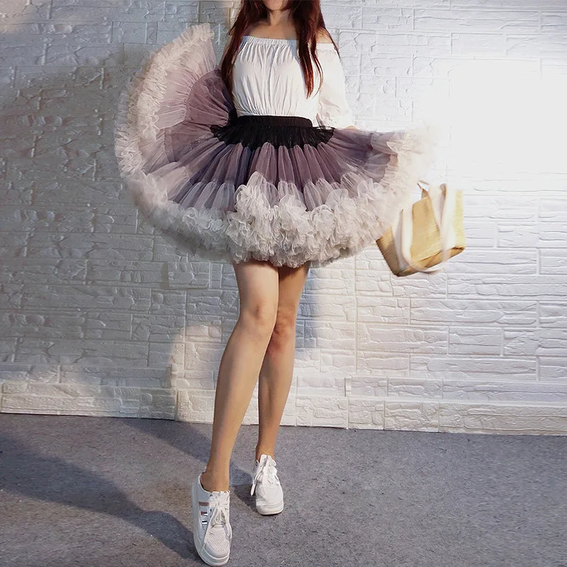 1x Skirt Support Lori Yarn Puffy Yarn Boneless Petticoat Dress Fluffy Cosplay Mini Swing Dance Skirt  Solid Gradient Bow Saree