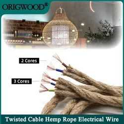 1/2/5/10m Twisted Cable Hemp Rope Electrical Wire 2/3 Core Retro Style Copper Vintage Lamp Line Woven Textile Pendant Light Cord