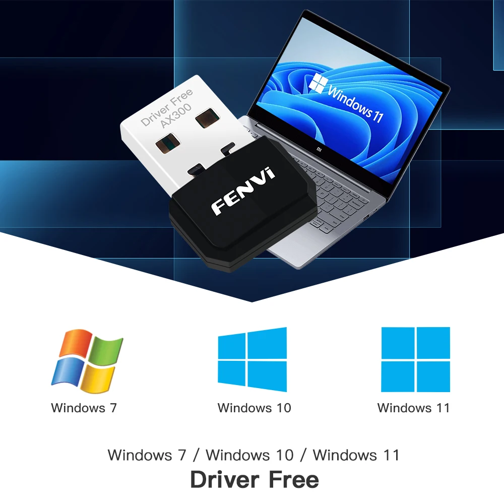 FENVI WIFI 6 USB Adapter AX300 Network Card Mini USB Dongle 2.4GHz 802.11AX Wireless Dongle Receiver For Win 7/10/11 Drive Free