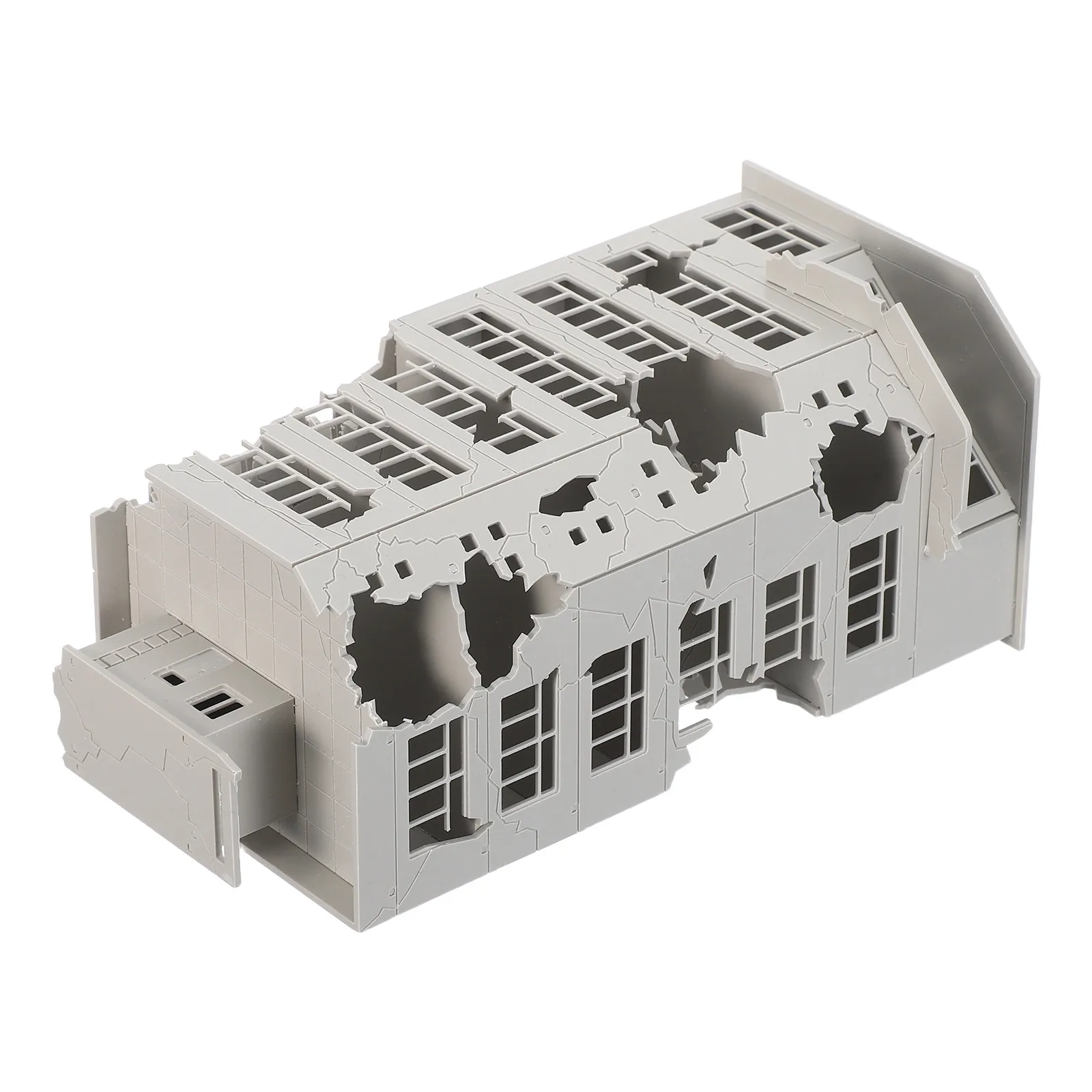 Zniszczony budynek w skali 1:144, miniaturowy, uszkodzony dom do scenerii kolejowej w skali N, do samodzielnego montażu, stół piaskowy, zniszczony.