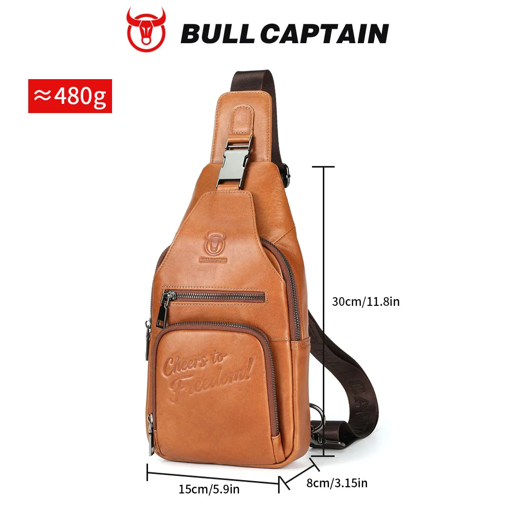 BULLCAPTAIN Men's Genuine Leather Chest Bag Multifunctional Buckle Anti-Theft Shoulder Bag Business Casual Outdoor Crossbody Bag