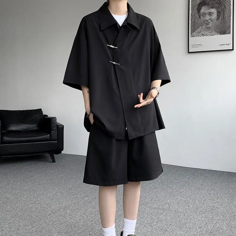 

LAPPSTER Summer Harajuku 2 Piece Set Button Chinese Style Designer Korean Fashion Outfits Tracksuit Japanese Casual Shorts Tees