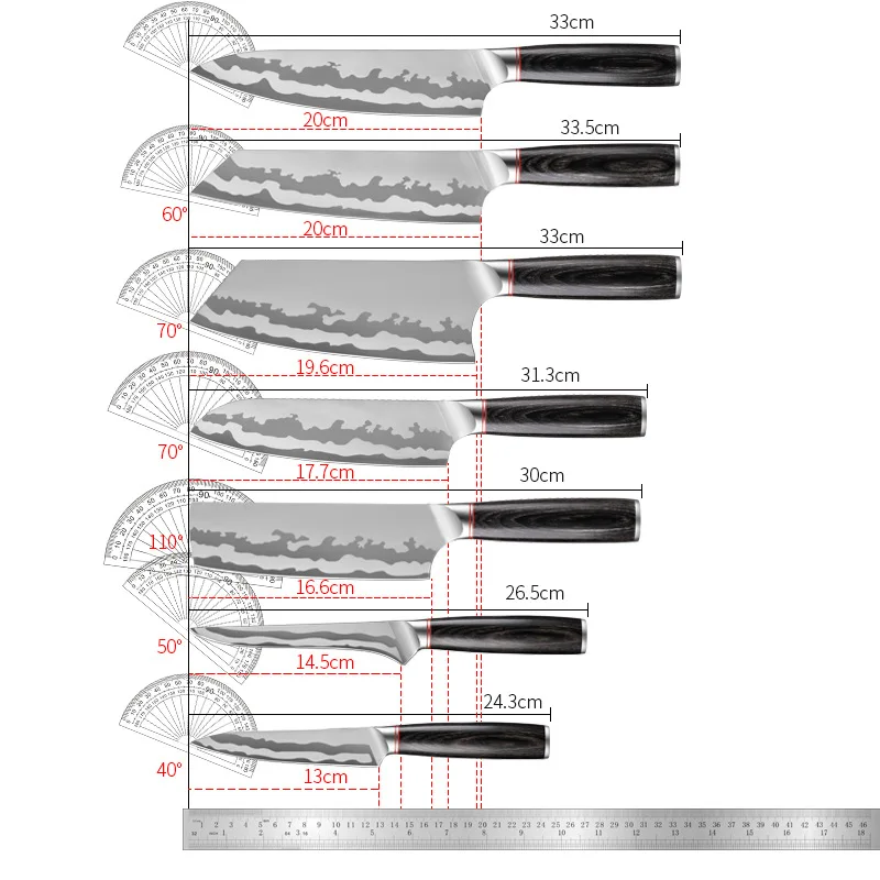 Professional Chef's Knife Meat Cleaver Stainless Steel Kitchen Knives Set Santoku Knife Vegetable Slicing Knife Fruit Knives BBQ