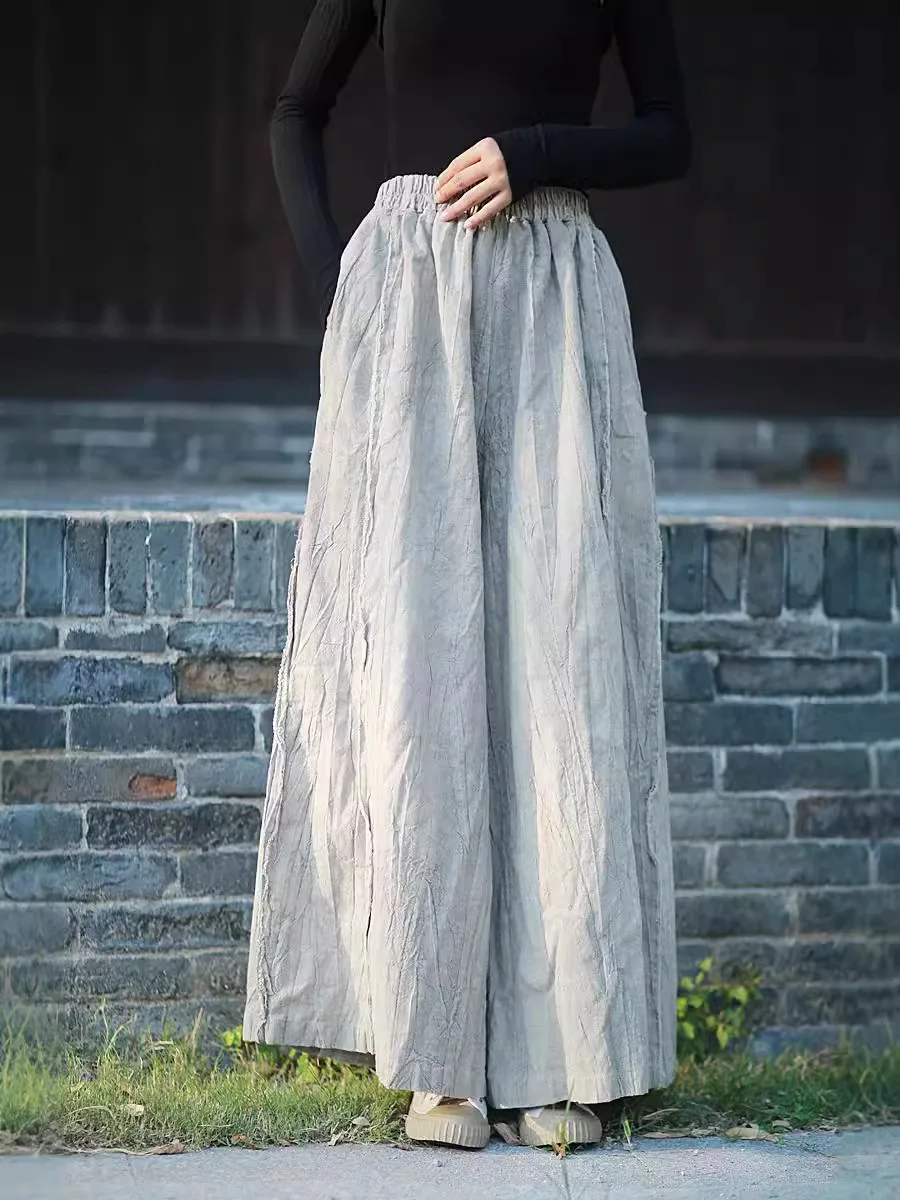 TIYIHAILEY-Wide Leg Long Linen Ramie Pants for Women, Spring Autumn Casual Trousers Ladies Elastic Waist, 2025 Grey Beige