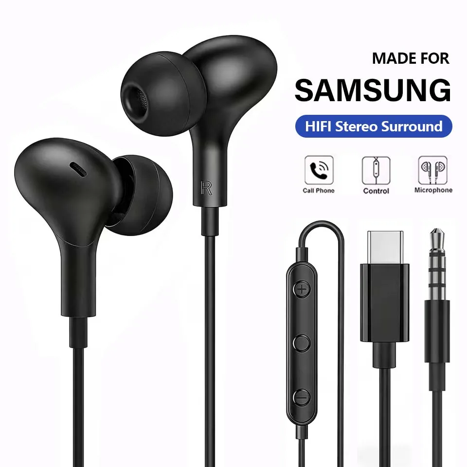 USB C Headphone for Samsung Galaxy S24 S25 S26 Ultra A17 A54 Magnetic Wired Earbuds Noise Canceling in Ear Earphones with Mic