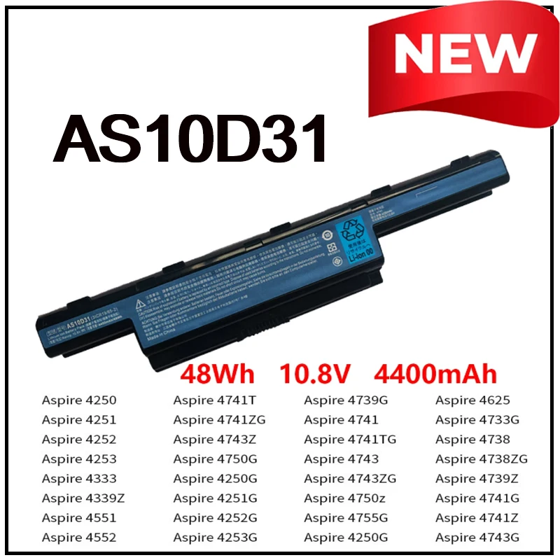 AS10D31 Laptop Battery for Acer Aspire 5741 4750G 4752G 5560G 5742G 4741G 4755G 4741 5750G AS10D31 AS10D41 AS10D51 4743G 4738G