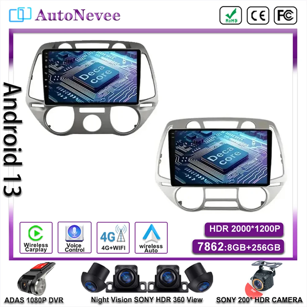 

DVD NO 2DIN Carplay For Hyundai I20 2008 2009 2010 2012 Radio Stereo Multimedia Android13 Car Player GPS Navigation Head Unit