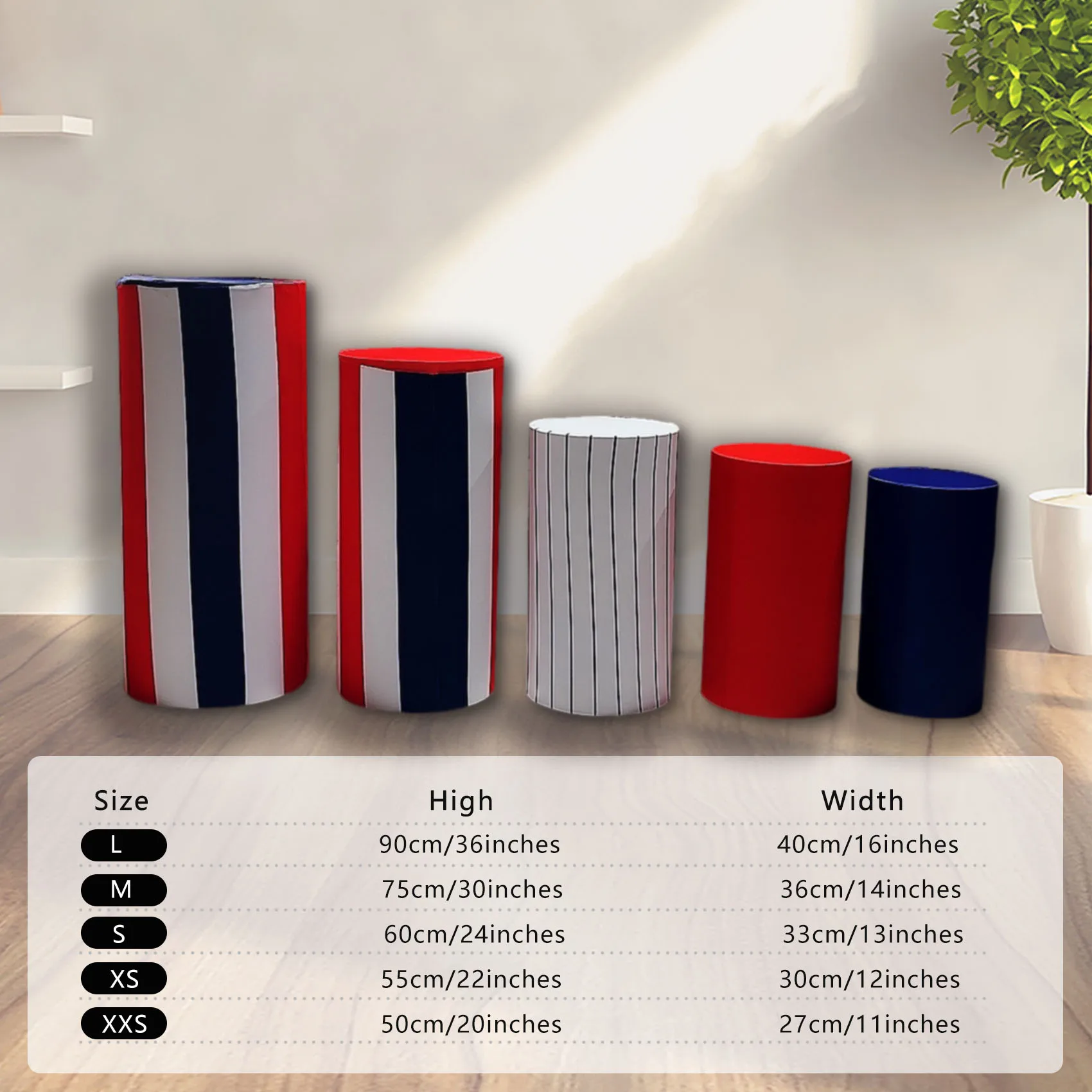 1set (5 Pcs) Cylinder Covers Red Blue Stripes Stretchy Pedestal Cover for Birthday Party Baby Shower Tablecloth Decor Props