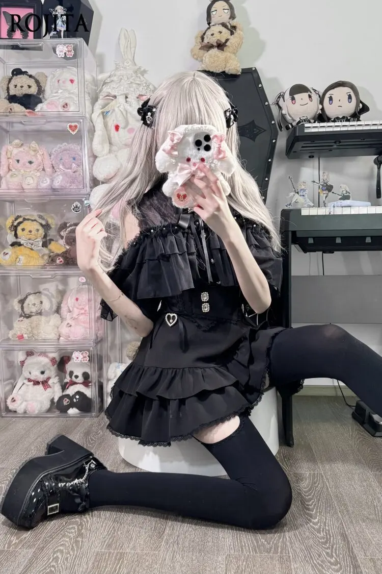 

Mass-produced Japanese-style Lace Skirt with High Waist Double-layer Plaid Rhinestones Versatile and Waist-cinching Skirts
