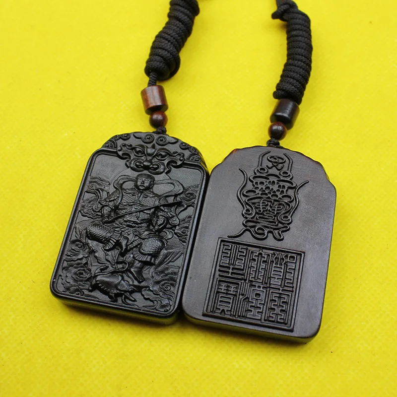 Natural Thunderstruck Jujube Wood Zhenwu Emperor Pendant Hand Carved Chinese Lucky Blessing Fortune Amulet Good Luck Necklace