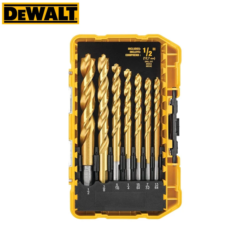 DEWALT DW1361 Набор титановых сверл из 21 предметов, пилотная точка, деревообработка, металлообработка, спиральные сверла из быстрорежущей стали,