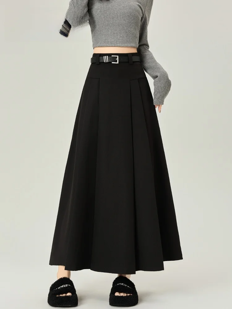 

Business Style High Waist Black Pleated Skirt Women Spring Summer Autumn A-Line Midi Length Half-length Umbrella Skirt