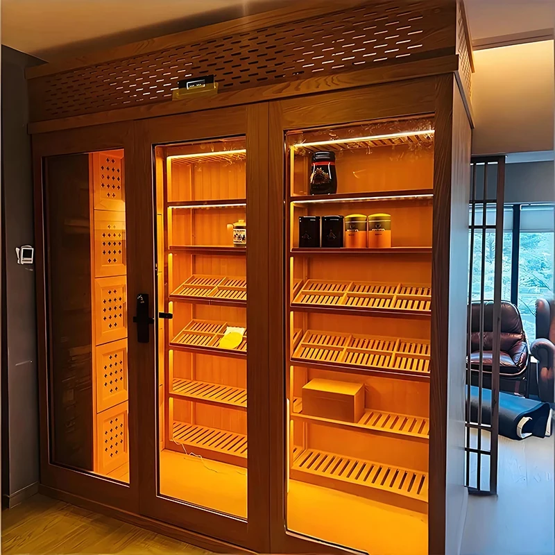 custom.Customized Size Cigar Display Cabinet LED Light Cigar Humidor Cabinet Temperature Humidity Control Cigar S