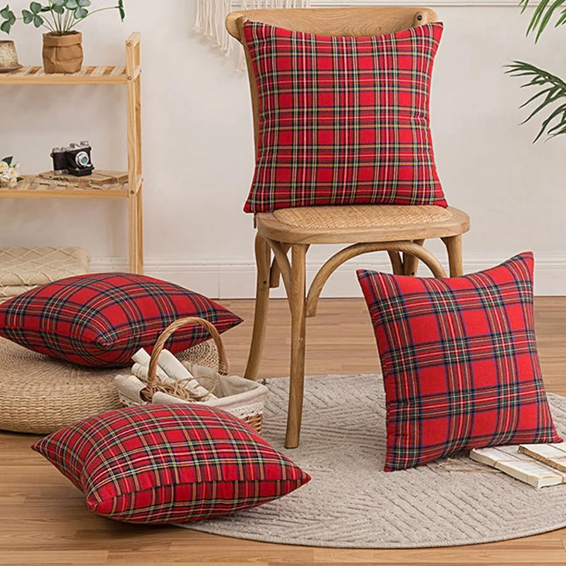 Pillow Cases Christmas Scottish Tartan Plaid Cushion Covers Bed Sofa Pad Party Decor Throw Pillow Cover Holiday Decors 45/50cm