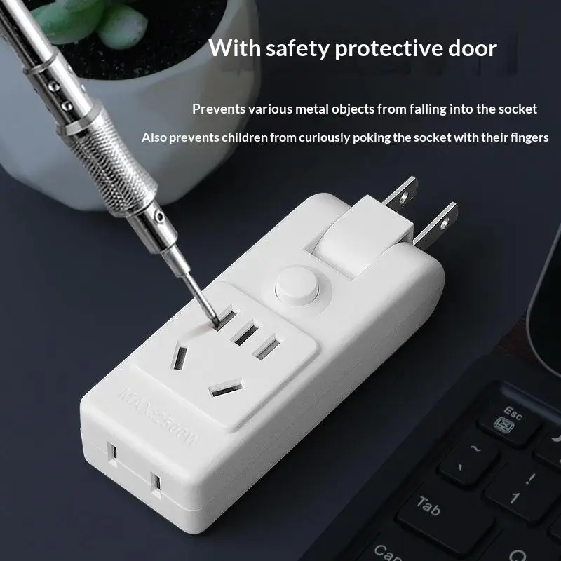 Two Prong Outlet Extender With 180 Degree Rotation Master Switch Safety Door For Home Office Travel Use