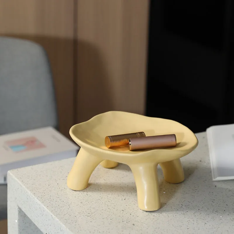Minimalist Cream Solid Color Ceramic Jewelry Plate Living Room Entrance Key Storage Tray Desktop Tray Soft Decoration Ornaments