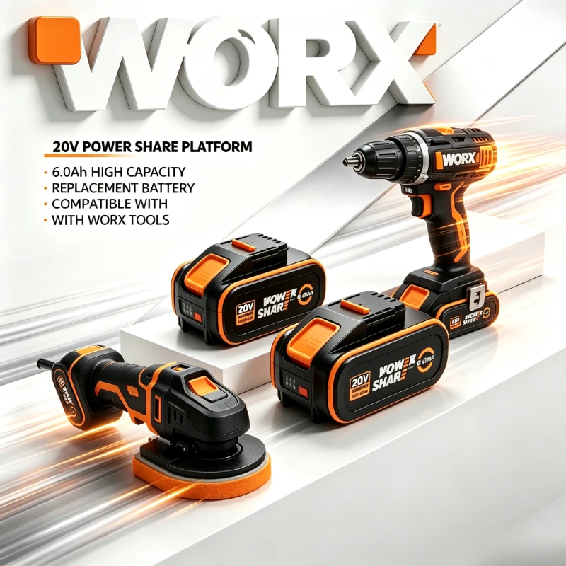 New WORX 20V Max 6.0Ah 8.0Ah Original Battery Pack WA3570 WA3551Rechargeable Suitable for WORX WX678 Sander WX178 Cordless Drill