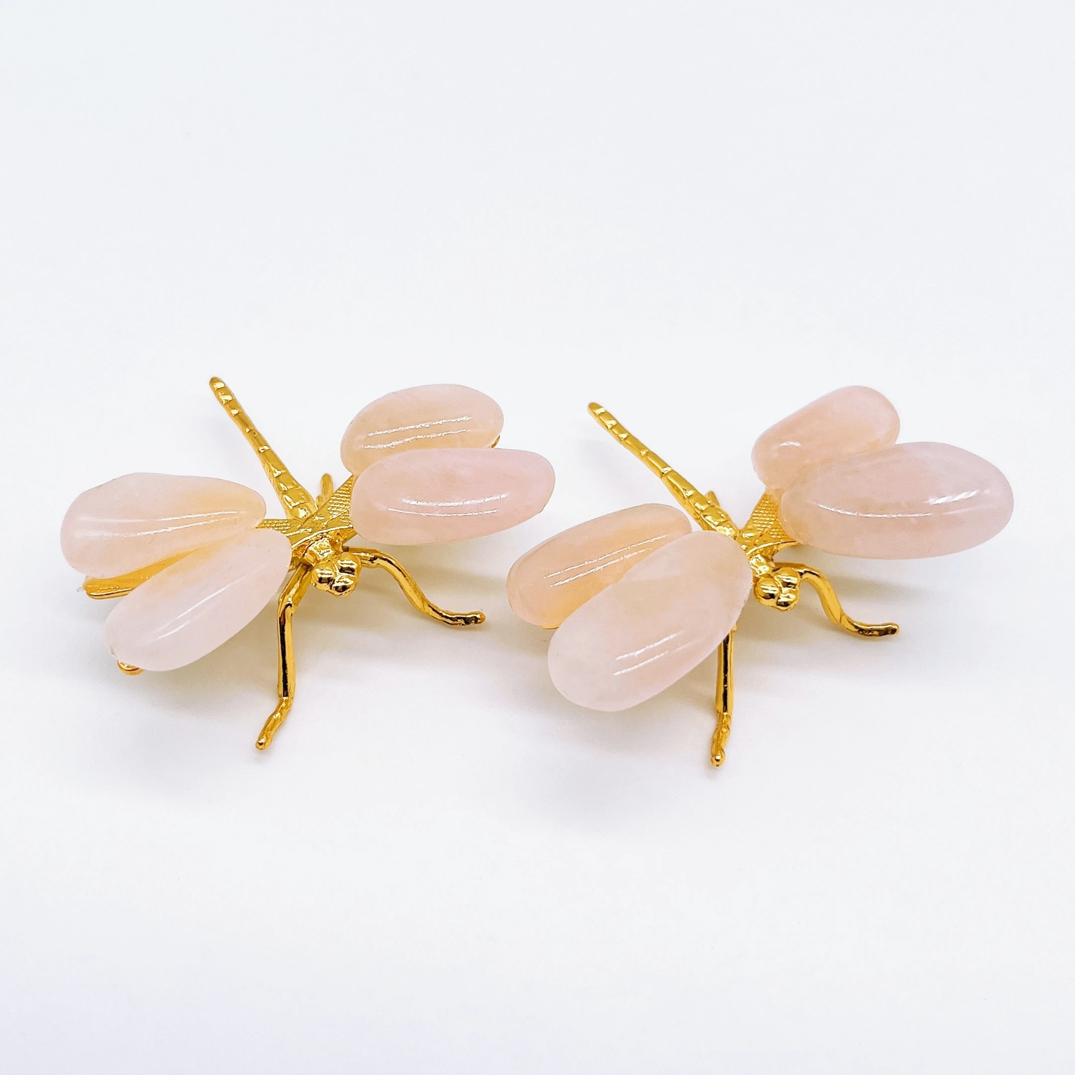 1PC Pink Dragonfly Spar Figurine Craft Handmade Natural Rose Quartz Stone Butterfly Reiki Healing Home office Decoration Gift