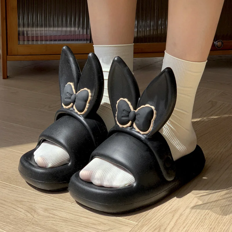 New 2024 Summer Platform Shoes Woman Cute Butterfly Rabbit Ear Slippers Girls Home Bathroom Slides Anti-slip Street Sandals