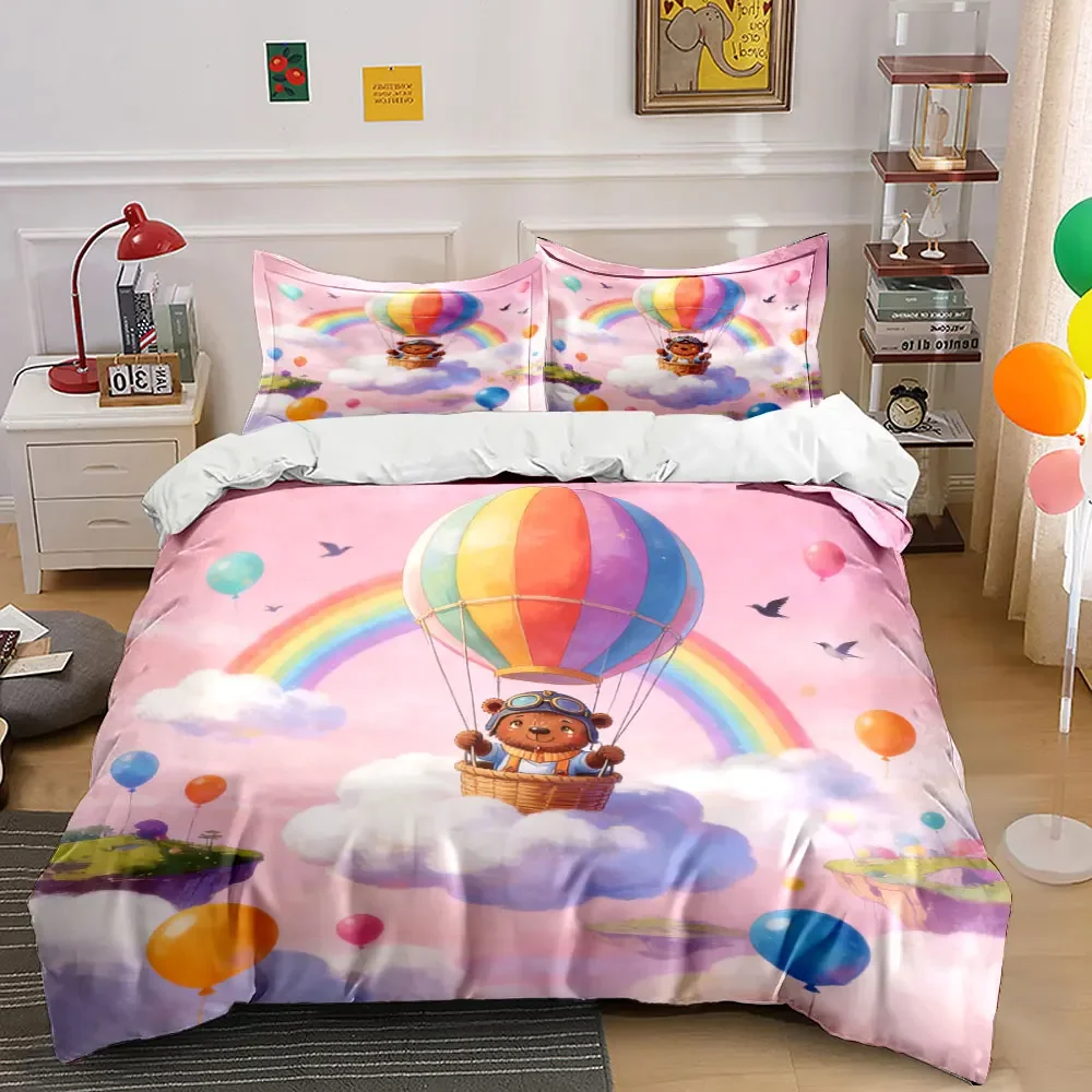 Colorful Balloon Bear Set Soft Comfortable Duvet Cover Bedding Set Included 1*Duvet Cover & 2*Pillowcases, gift
