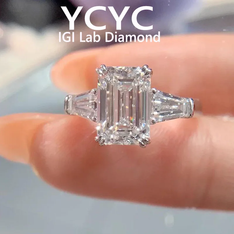 

3 5 Ct Solid 14K Gold Lab Grown Diamond Emerald Cut Diamond CVD HPHT DEF VS-VVS Wedding ring