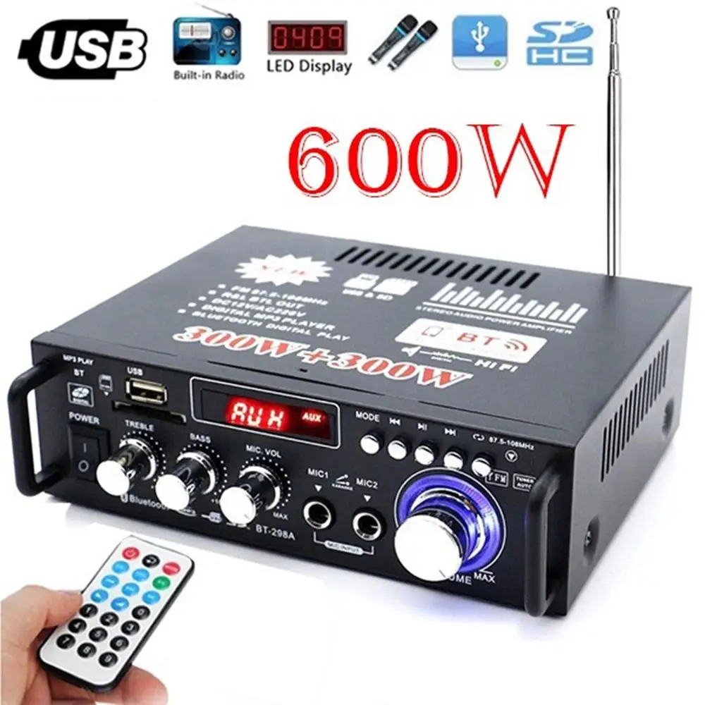 Amplifier for speakers 300W+300W 2CH HIFI Audio Stereo Power AMP USB FM Radio Car Home Theater Remote Control