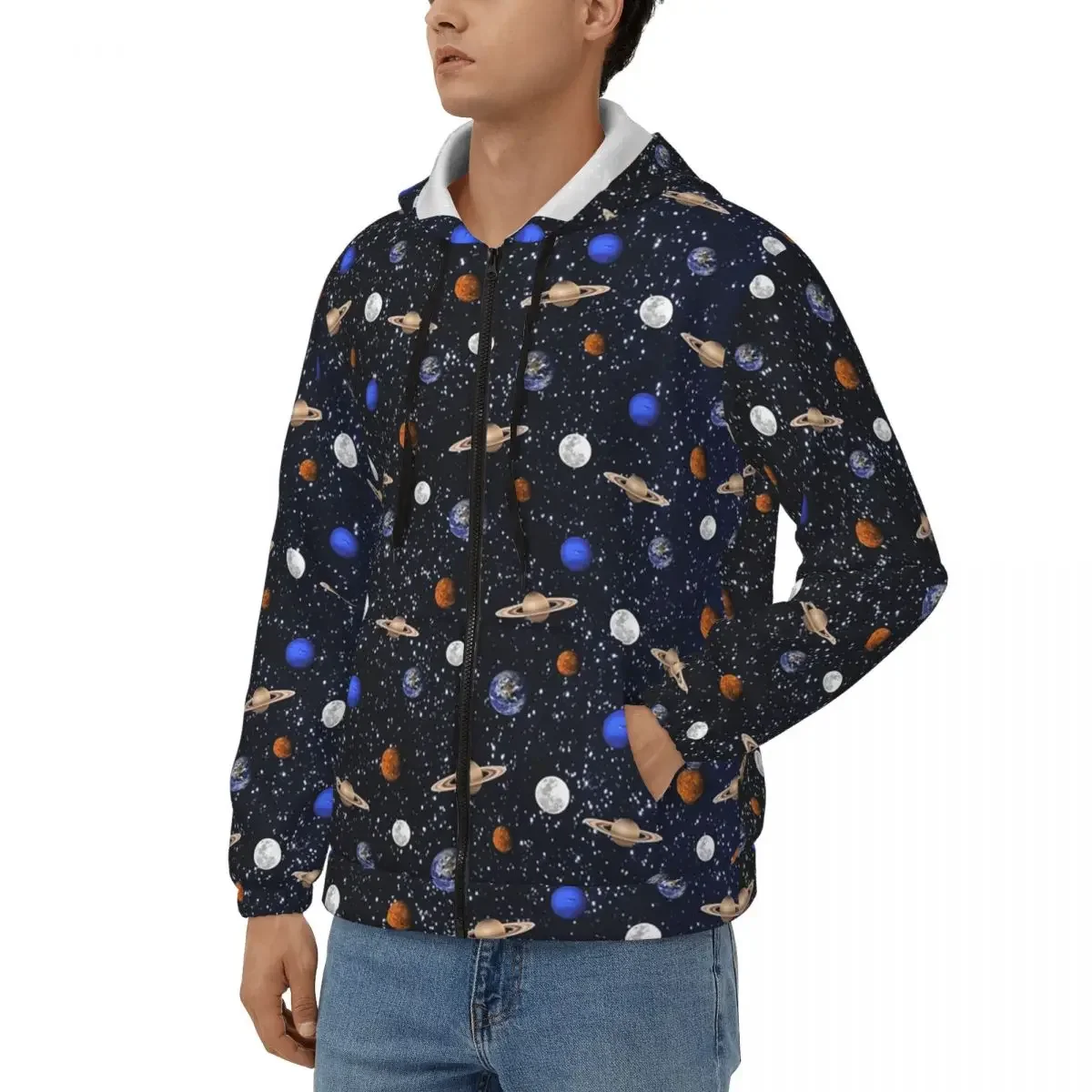 Solar System Space Planets Universe Zipper Hoodie Hip Hop Pullover Autumn Winter Men's Women's Sweatshirts Long Sleeve Tops