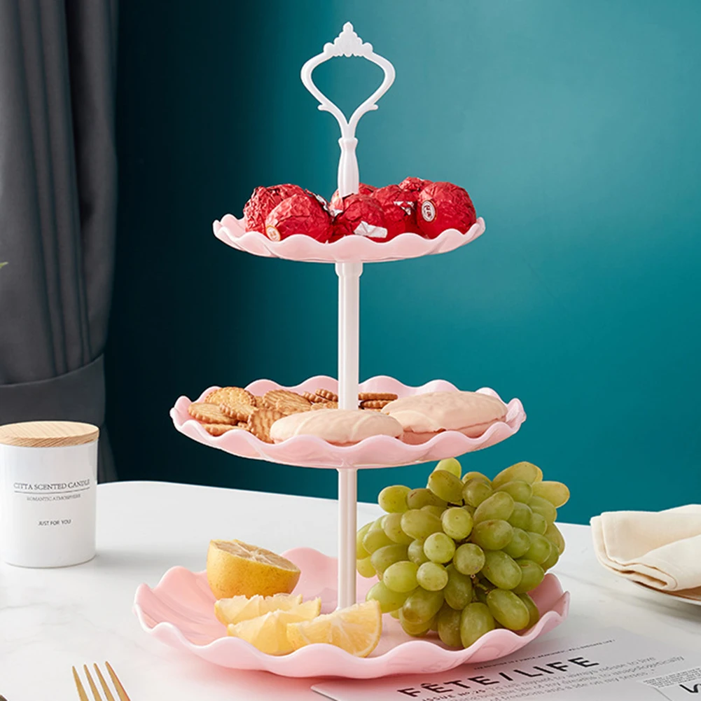 3 Tier Round Serving Trays Plastic Party Cake Stand and Cupcake Holder Fruits Dessert Display Plate Table Decoration for Christm