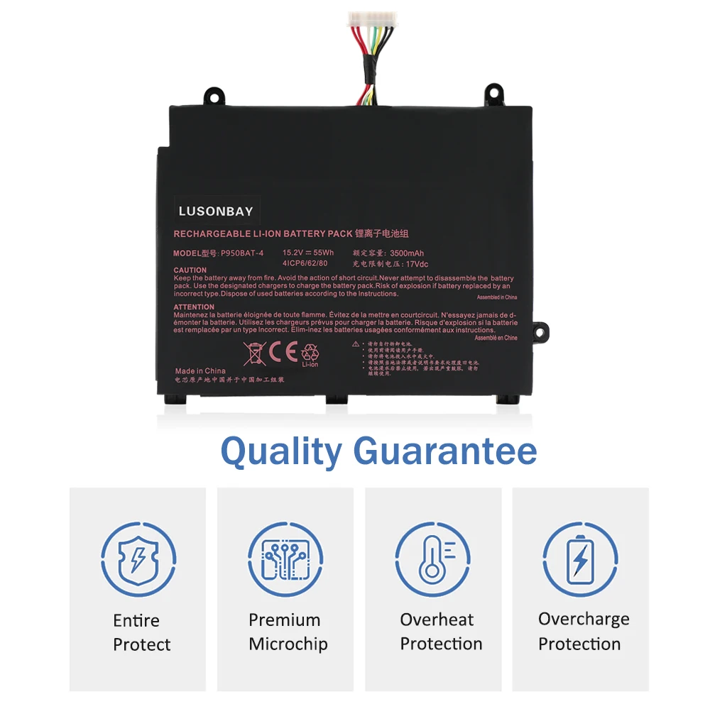 LUSONBAY P950BAT-4 Laptop Battery For CLEVO Eurocom Q5 Eurocom Q6 P955EP6 P950KP6 P950HP6 P957HR For HASEE KINGBOOK T96E T97