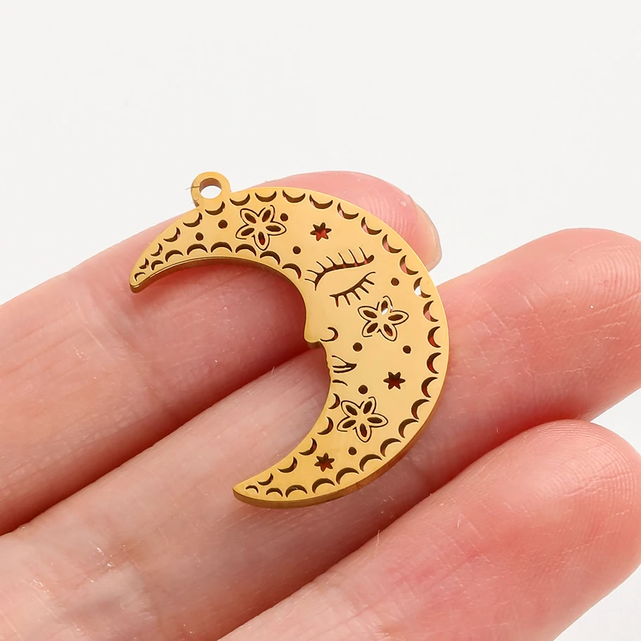 6pcs/Lot Real Gold Plated Space Alien Pendants Astronaut Sun Moon Star Charm Stainless Steel Charms For Jewelry Making Supplies view 5