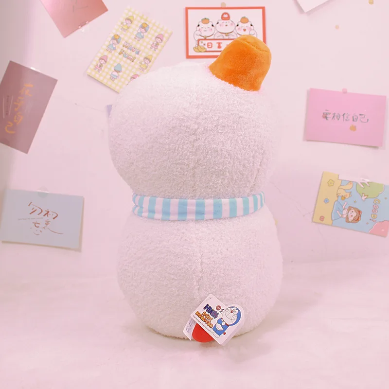 Cute Winter‑Style Doraemon Snowman Plush Toy, Scarf & Hat Stuffed Doll with Gift Bag, Nice Home Ornament Present for Anime Fans