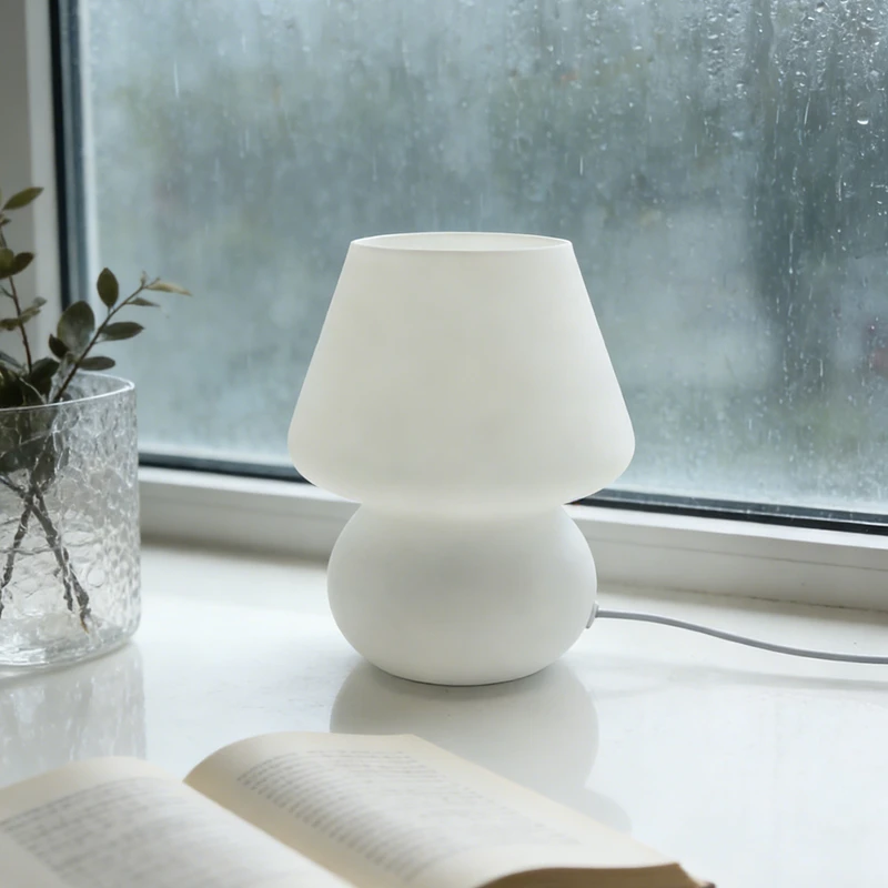 

Ins Mid-Century Cream Mushroom Table Lamp American Minimalist Bedroom Bedside Desk Night Ambient Decor Ornament Lamp