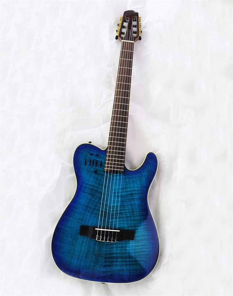 Silent Electric Guitar with Nylon Strings, Blue Color